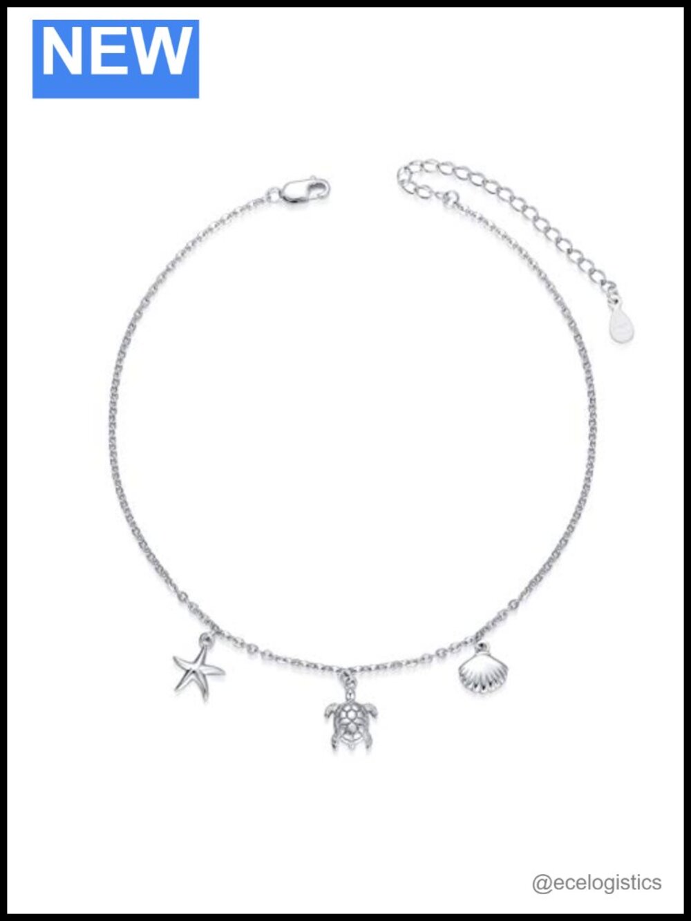 Sterling Silver Turtle Starfish Shell Ankle Bracelet Adjustable S925